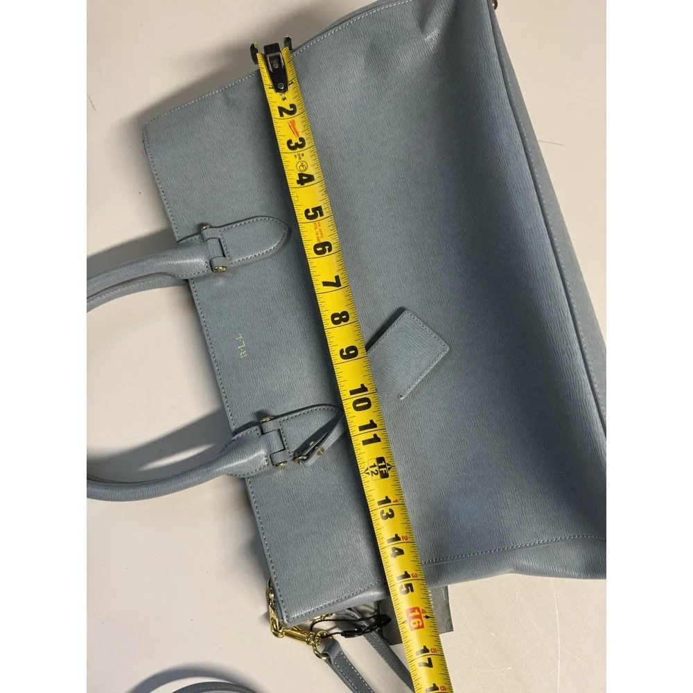 Lauren Ralph Lauren Newbury Satchel Purse Double Zip Light Blue Leather Bag NWT